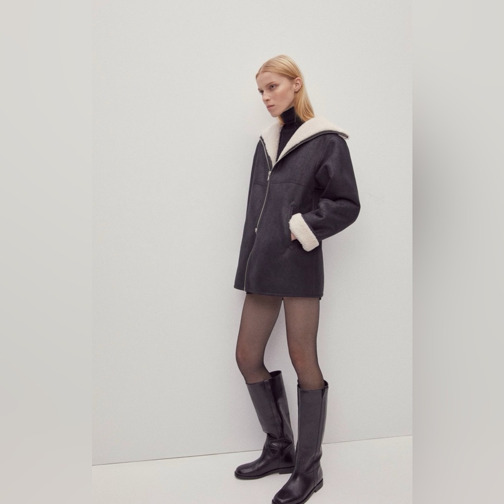 Mango Shearling-Lined Coat With Zip - image 8